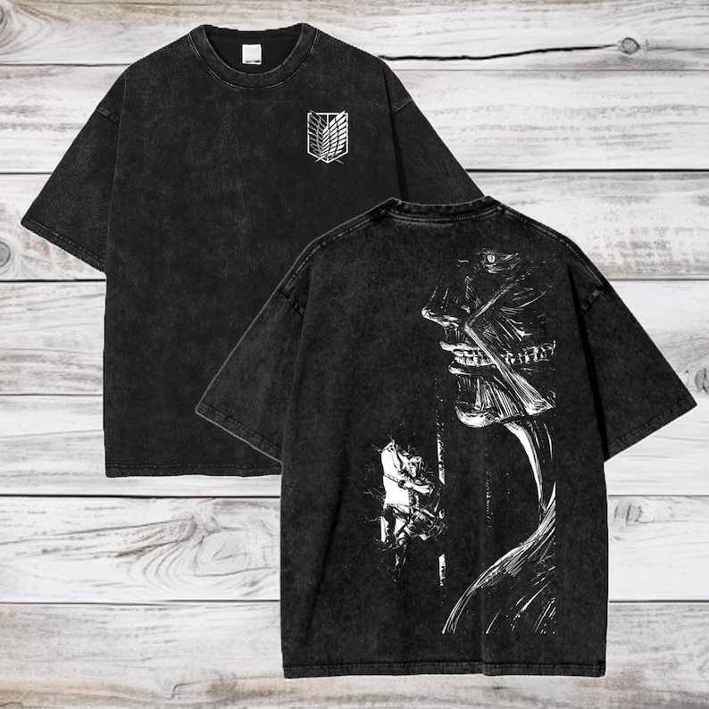 Attack on Titan Anime Acid Washed Oversize T-Shirt Titan Anime Tee Gift For Him