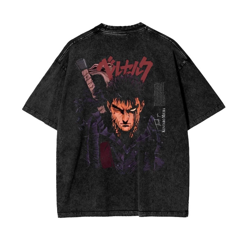 Berserk Anime Acid Washed Oversize T-Shirt Guts Anime Tee Gift For Him