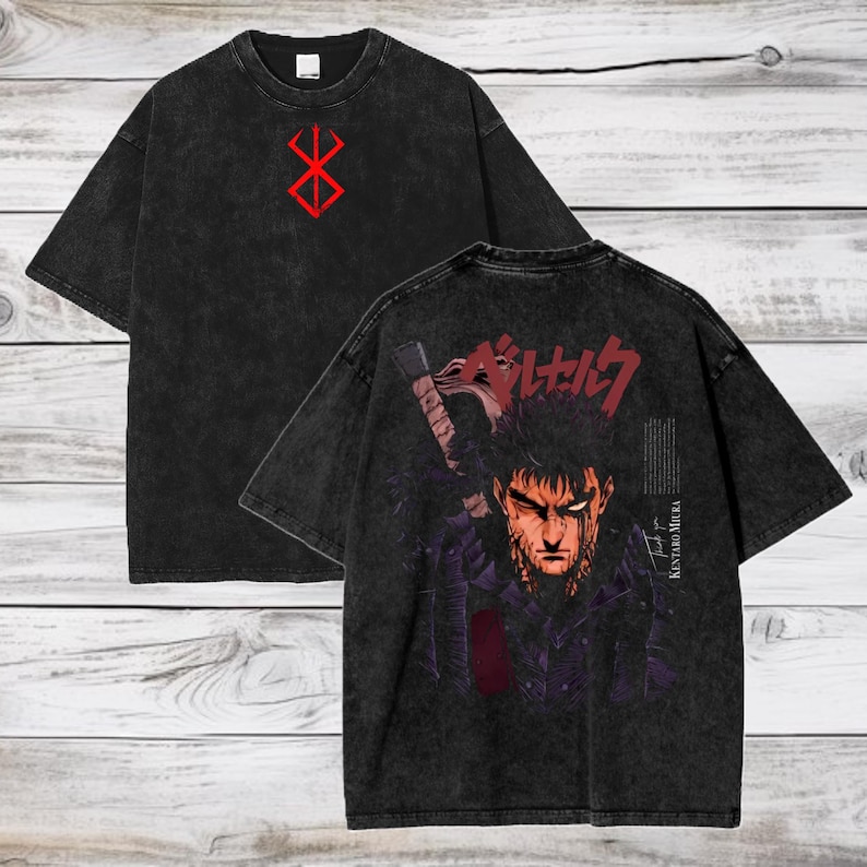 Berserk Anime Acid Washed Oversize T-Shirt Guts Anime Tee Gift For Him