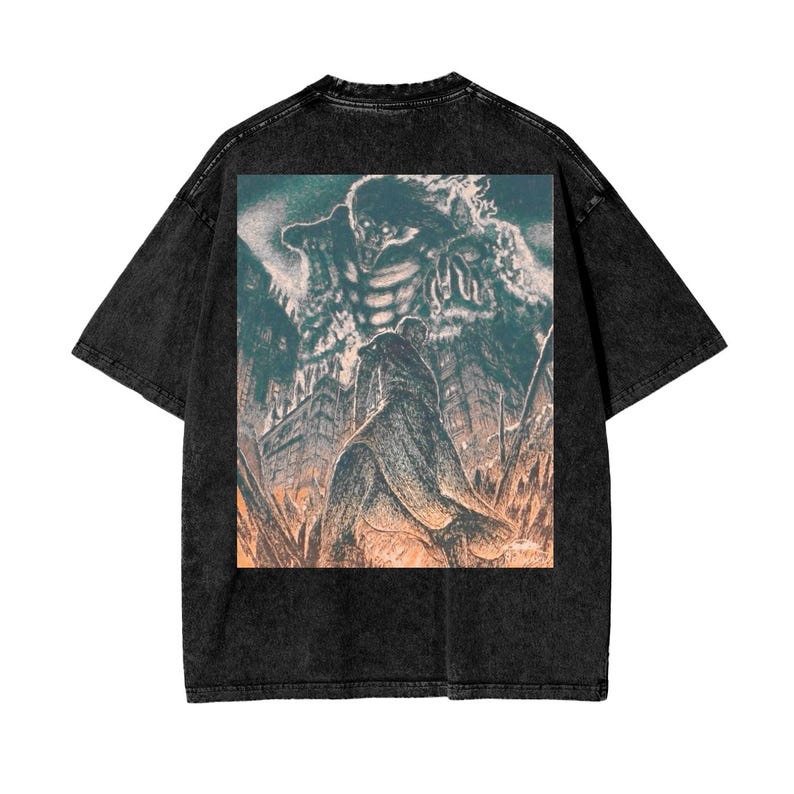 Attack on Titan Anime Acid Washed Oversize T-Shirt Eren Jeager Anime Tee Gift For Him