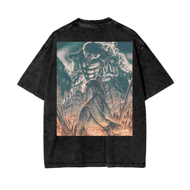 Attack on Titan Anime Acid Washed Oversize T-Shirt Eren Jeager Anime Tee Gift For Him