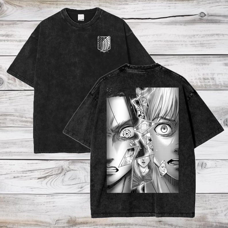 Attack On Titan Anime Acid Washed Oversize T-Shirt Eren Jeager Anime Tee Gift For Him