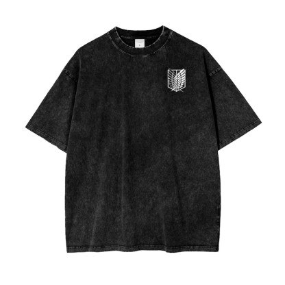 Attack on Titan Anime Acid Washed Oversize T-Shirt Eren Jeager Anime Tee Gift For Him
