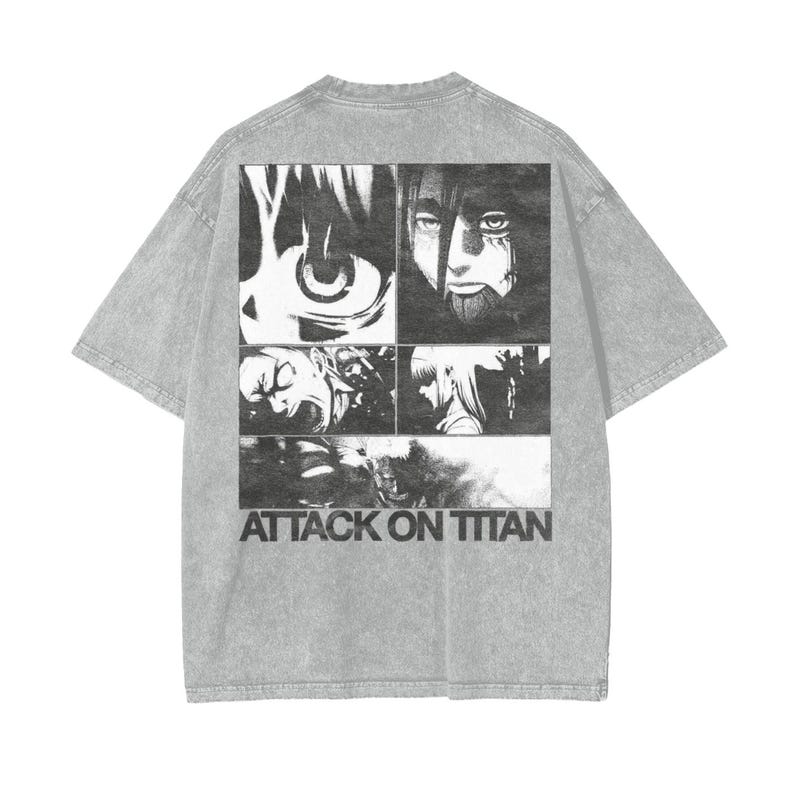 Attack on Titan Anime Acid Washed Oversize T-Shirt Eren Jeager Anime Tee Gift For Him
