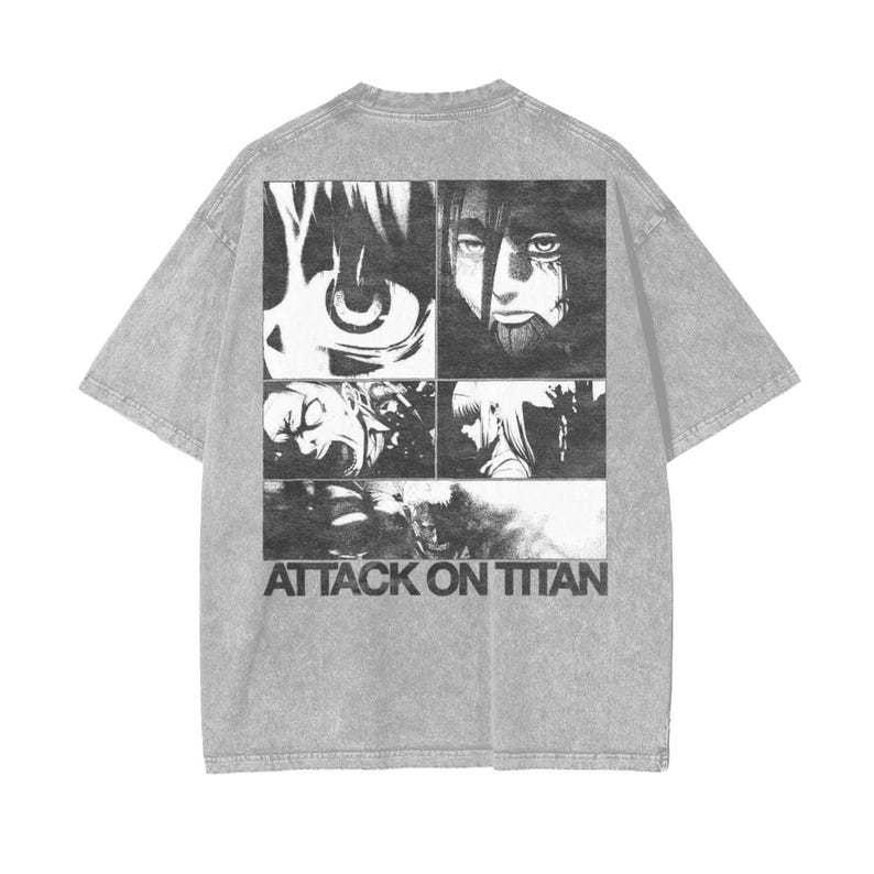Attack on Titan Anime Acid Washed Oversize T-Shirt Eren Jeager Anime Tee Gift For Him