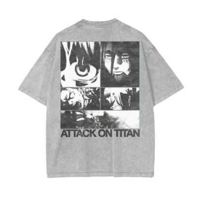 Attack on Titan Anime Acid Washed Oversize T-Shirt Eren Jeager Anime Tee Gift For Him