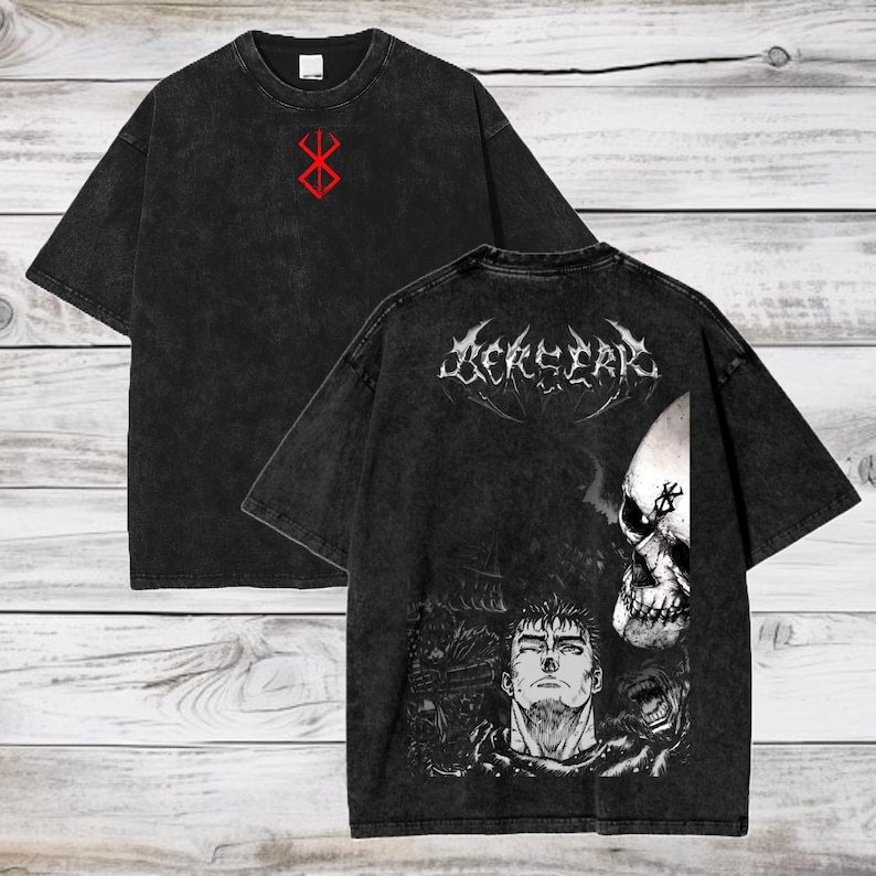 Berserk Anime Acid Washed Oversize T-Shirt Guts Anime Tee Gift For Him