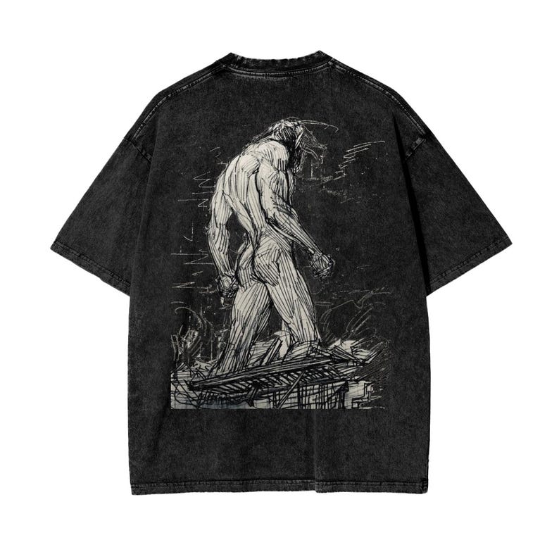 Attack On Titan Anime Acid Washed Oversize T-Shirt Eren Jeager Anime Tee Gift For Him