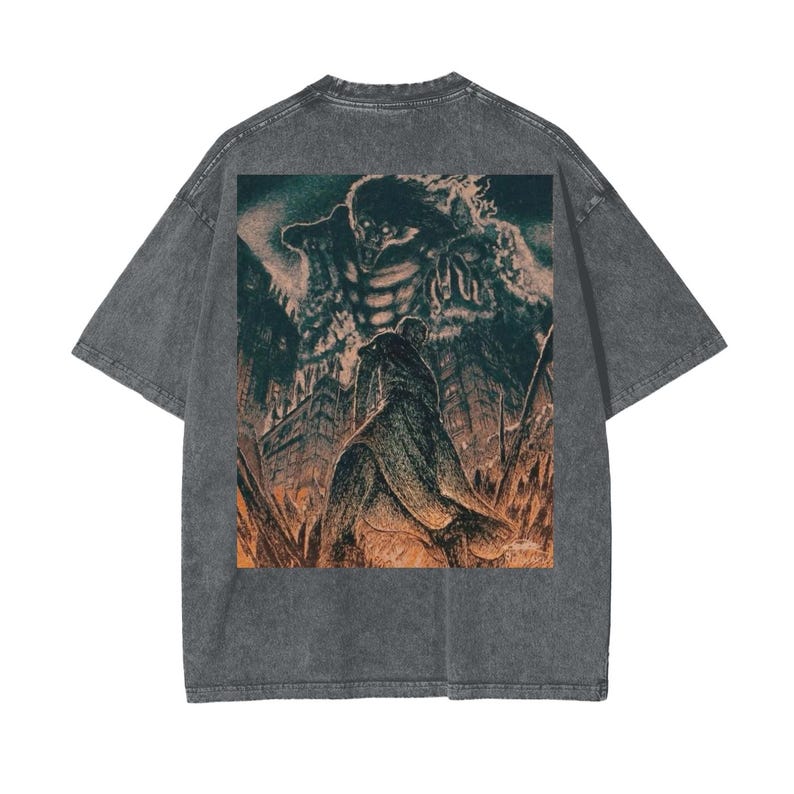 Attack on Titan Anime Acid Washed Oversize T-Shirt Eren Jeager Anime Tee Gift For Him