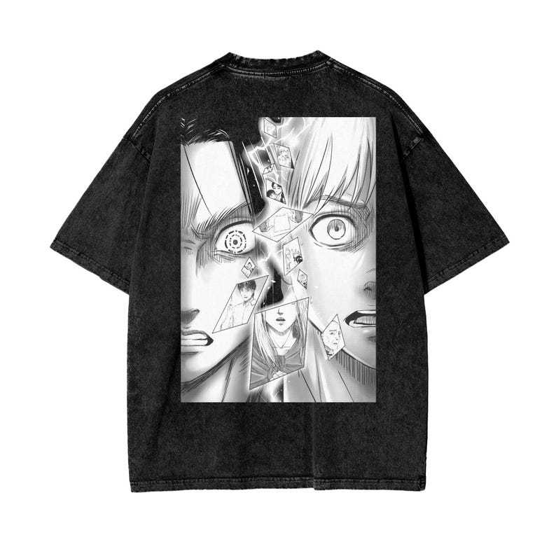 Attack On Titan Anime Acid Washed Oversize T-Shirt Eren Jeager Anime Tee Gift For Him