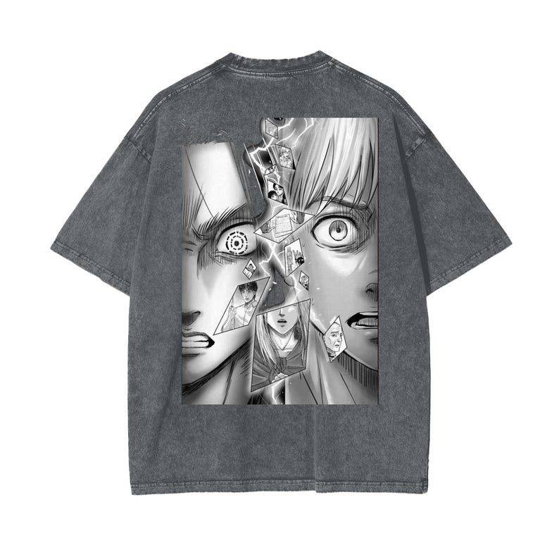 Attack On Titan Anime Acid Washed Oversize T-Shirt Eren Jeager Anime Tee Gift For Him