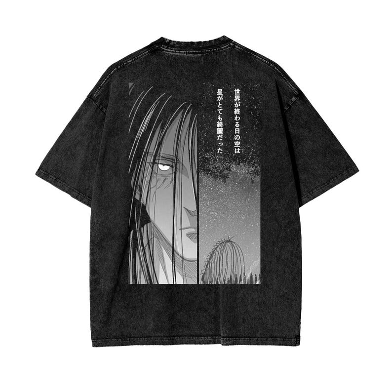 Attack on Titan Anime Acid Washed Oversize T-Shirt Eren Jeager Anime Tee Gift For Him