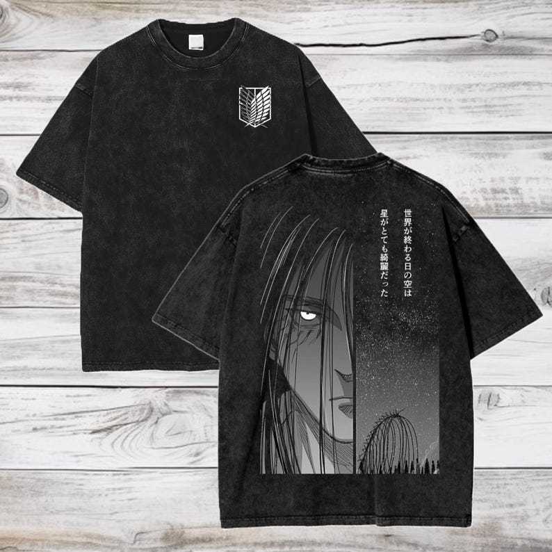 Attack on Titan Anime Acid Washed Oversize T-Shirt Eren Jeager Anime Tee Gift For Him