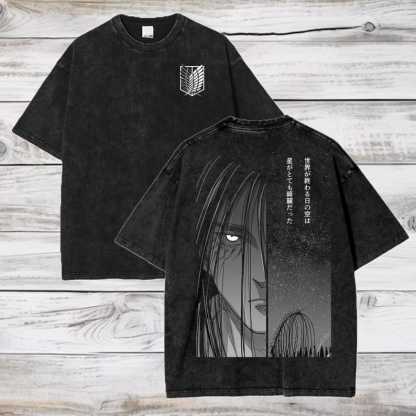 Attack on Titan Anime Acid Washed Oversize T-Shirt Eren Jeager Anime Tee Gift For Him