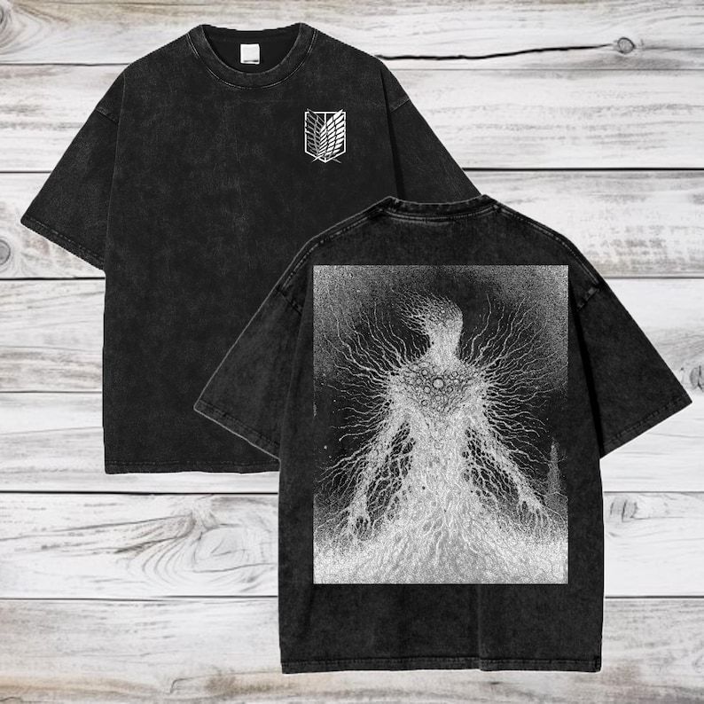 Attack on Titan Anime Acid Washed Oversize T-Shirt Eren Jeager Anime Tee Gift For Him