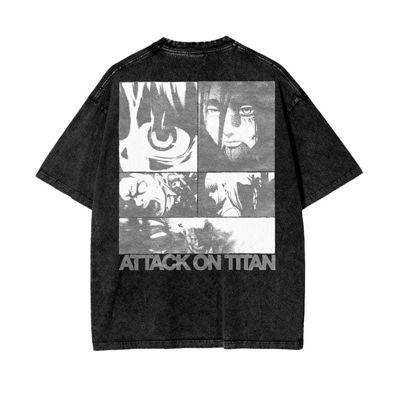 Attack on Titan Anime Acid Washed Oversize T-Shirt Eren Jeager Anime Tee Gift For Him