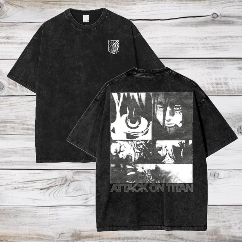 Attack on Titan Anime Acid Washed Oversize T-Shirt Eren Jeager Anime Tee Gift For Him