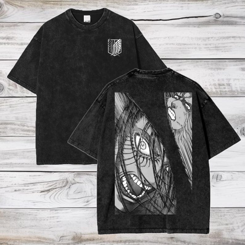 Attack on Titan Anime Acid Wash Oversize T-Shirt Eren Jeager Anime Tee Gift For Him