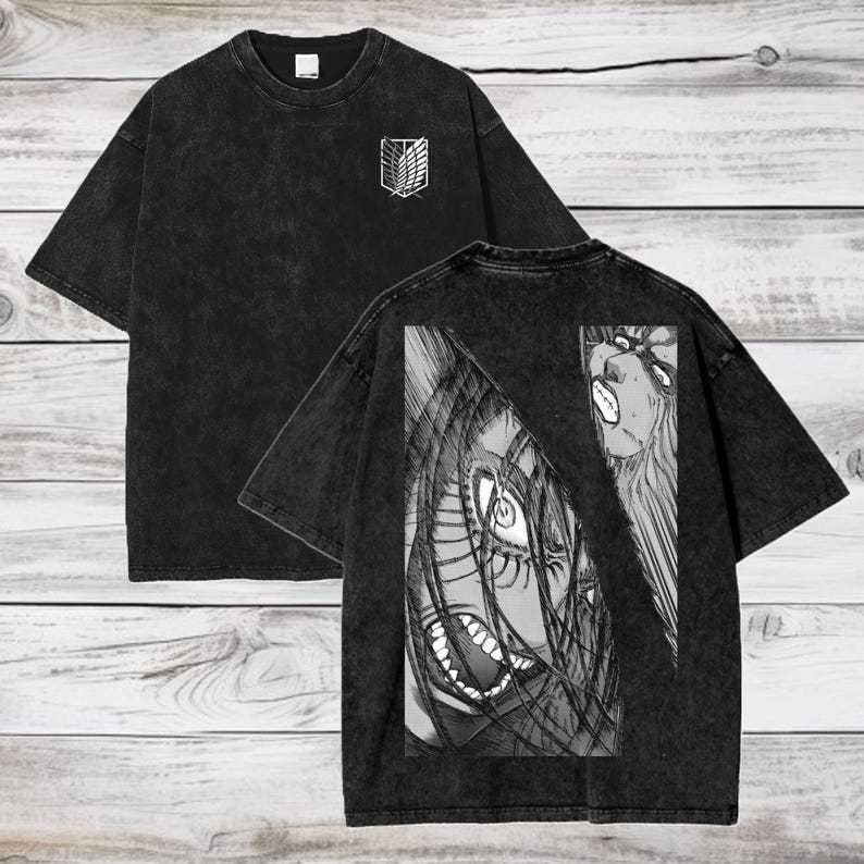 Attack on Titan Anime Acid Wash Oversize T-Shirt Eren Jeager Anime Tee Gift For Him