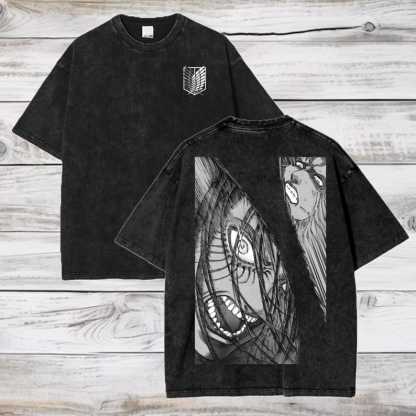 Attack on Titan Anime Acid Wash Oversize T-Shirt Eren Jeager Anime Tee Gift For Him