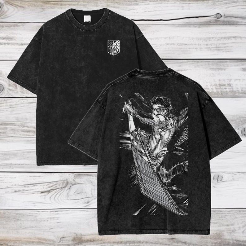 Attack On Titan Anime Acid Washed Oversize T-Shirt Levi Ackerman Anime Tee Gift For Him