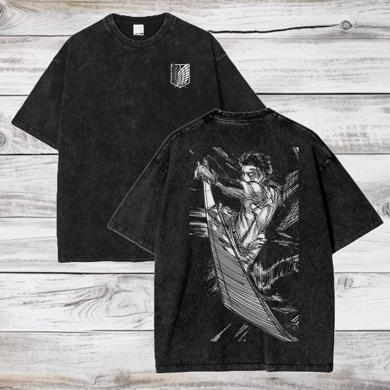 Attack On Titan Anime Acid Washed Oversize T-Shirt Levi Ackerman Anime Tee Gift For Him