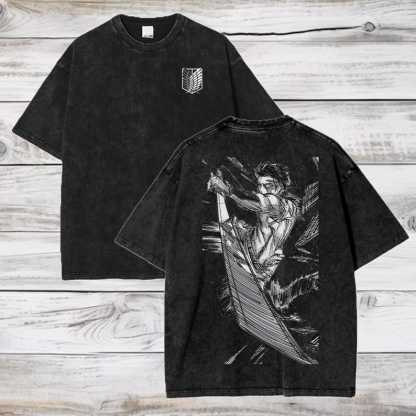 Attack On Titan Anime Acid Washed Oversize T-Shirt Levi Ackerman Anime Tee Gift For Him
