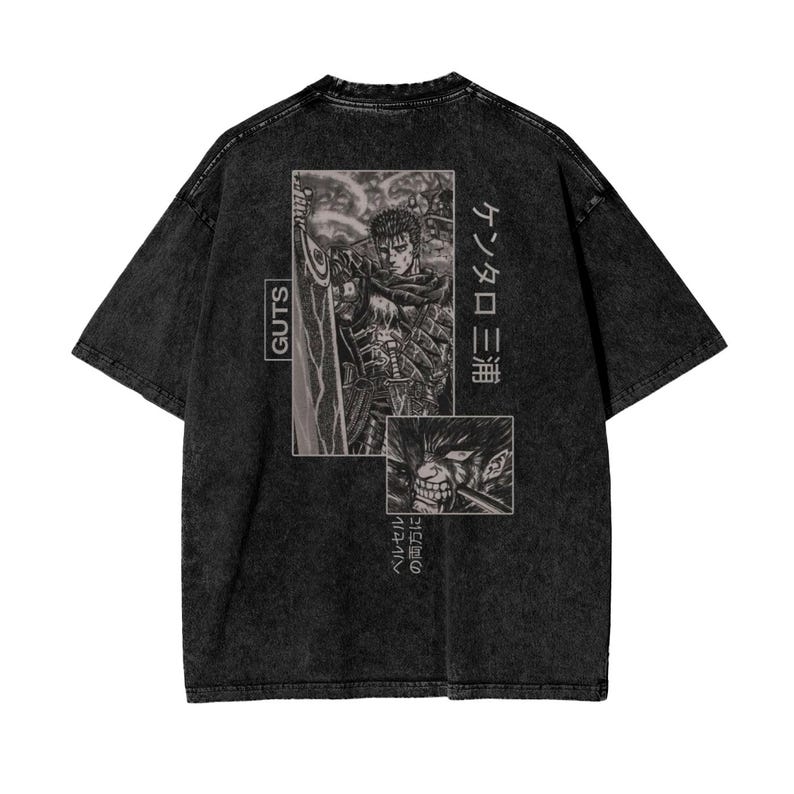 Berserk Anime Acid Washed Oversize T-Shirt Guts Anime Tee Gift For Him