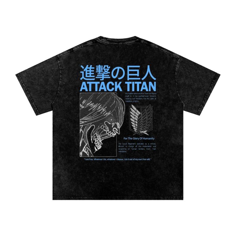 Attack on Titan Anime Acid Wash Oversize T-Shirt Eren Jeager Anime Tee Gift For Him