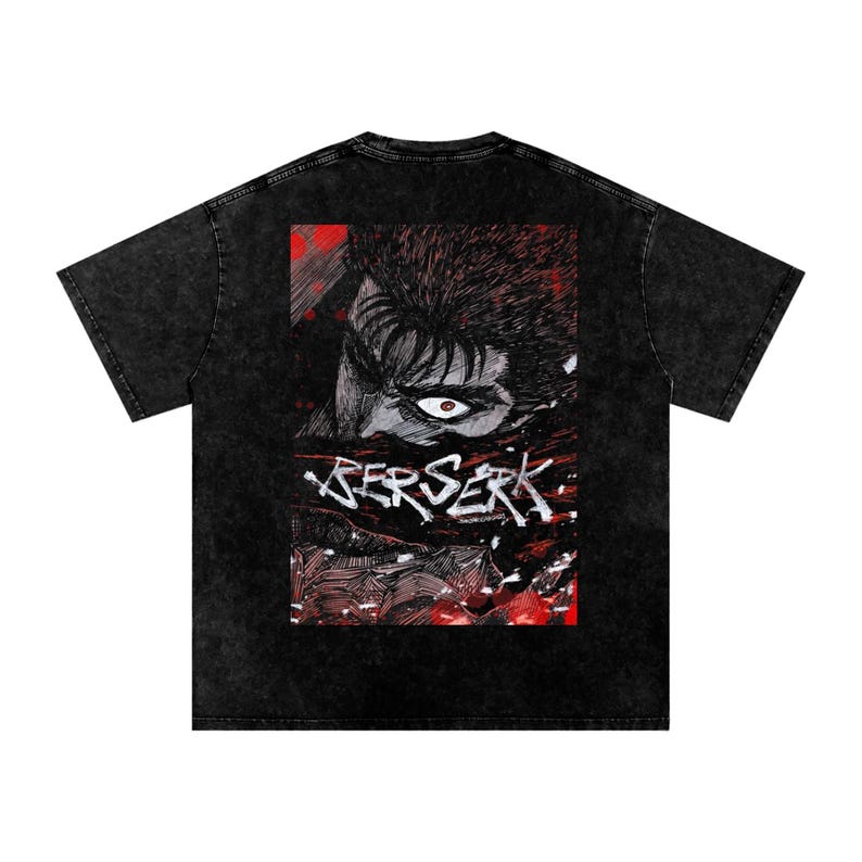 Berserk Anime Acid Wash Oversize T-Shirt Guts Anime Tee Gift For Him
