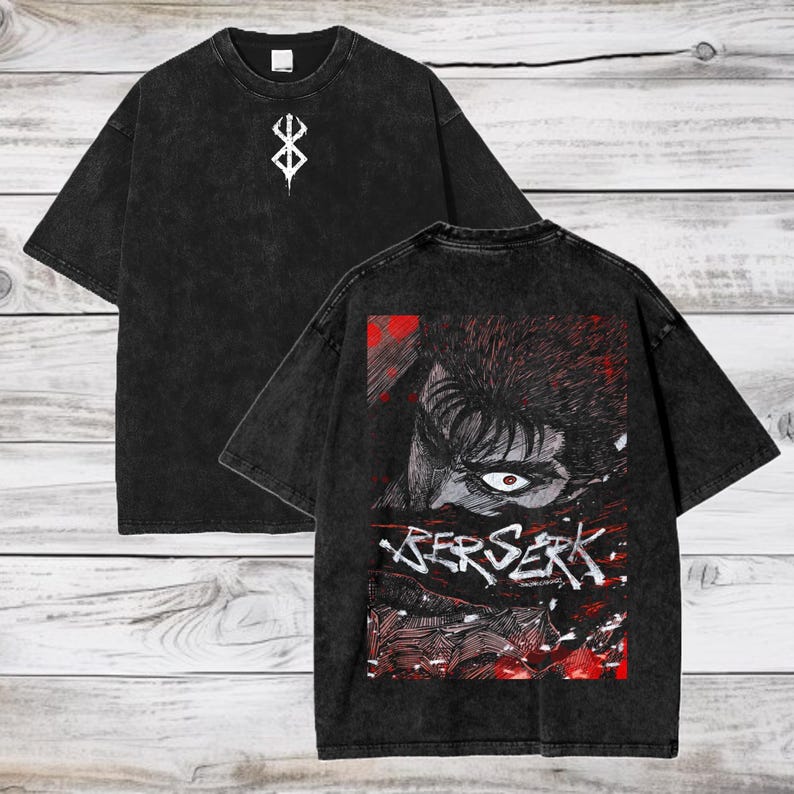 Berserk Anime Acid Wash Oversize T-Shirt Guts Anime Tee Gift For Him