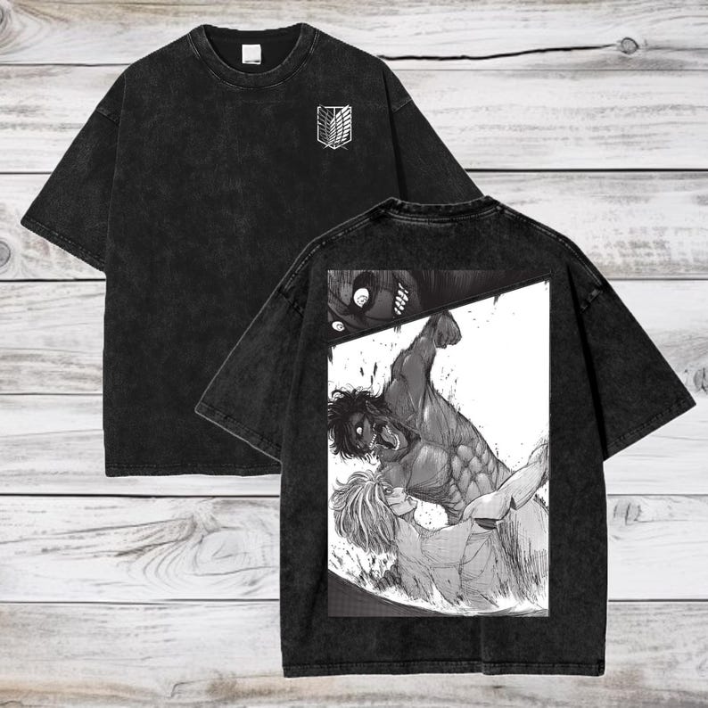 Attack on Titan Anime Acid Wash Oversize T-Shirt Eren Jeager Anime Tee Gift For Him