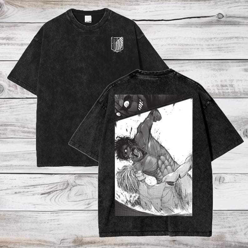 Attack on Titan Anime Acid Wash Oversize T-Shirt Eren Jeager Anime Tee Gift For Him