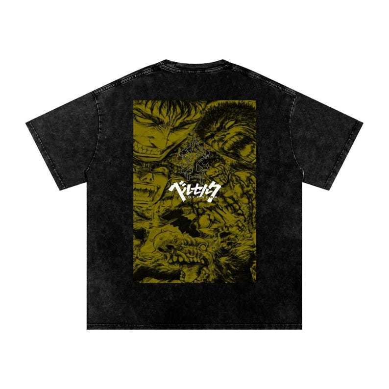 Berserk Anime Acid Wash Oversize T-Shirt Berserk Guts Anime Tee Gift For Him