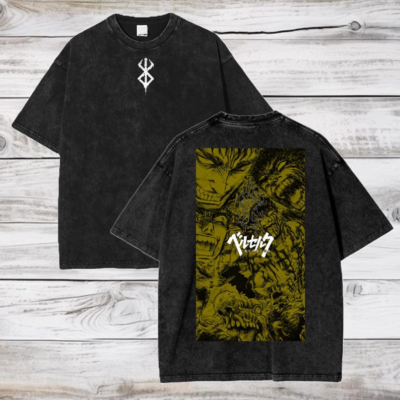 Berserk Anime Acid Wash Oversize T-Shirt Berserk Guts Anime Tee Gift For Him