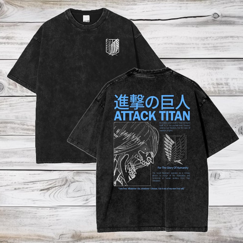 Attack on Titan Anime Acid Wash Oversize T-Shirt Eren Jeager Anime Tee Gift For Him