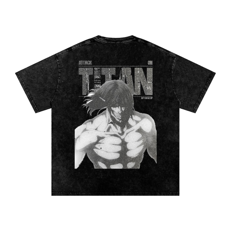 Attack on Titan Anime Acid Wash Oversize T-Shirt Eren Jeager Anime Tee Gift For Him
