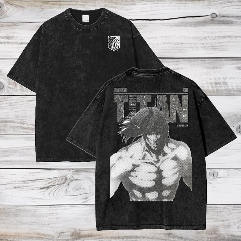 Attack on Titan Anime Acid Wash Oversize T-Shirt Eren Jeager Anime Tee Gift For Him