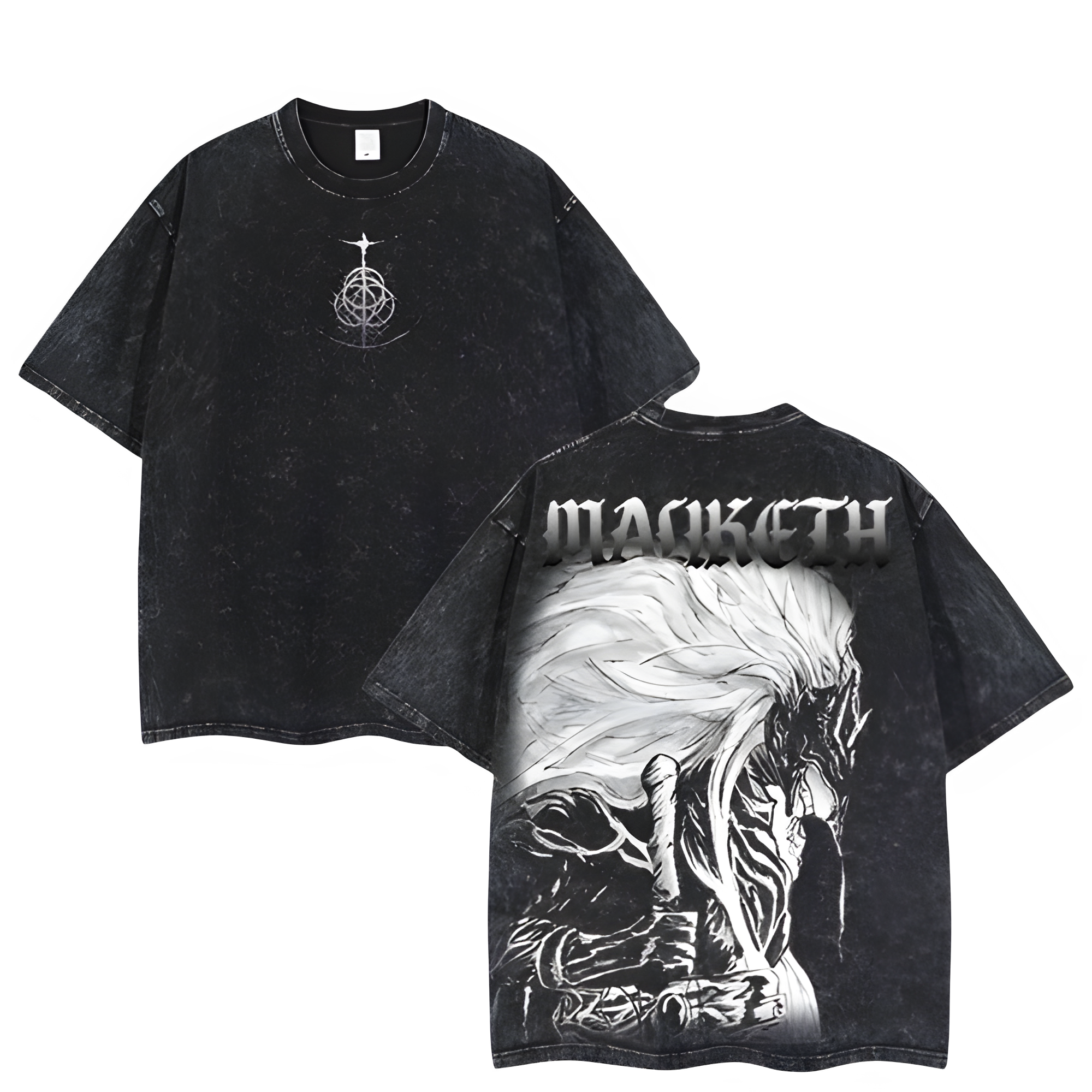 [3]Elden Ring Retro Limited Vintage Maliketh, The Black Blade  Collection Game Oversized Washed Tee