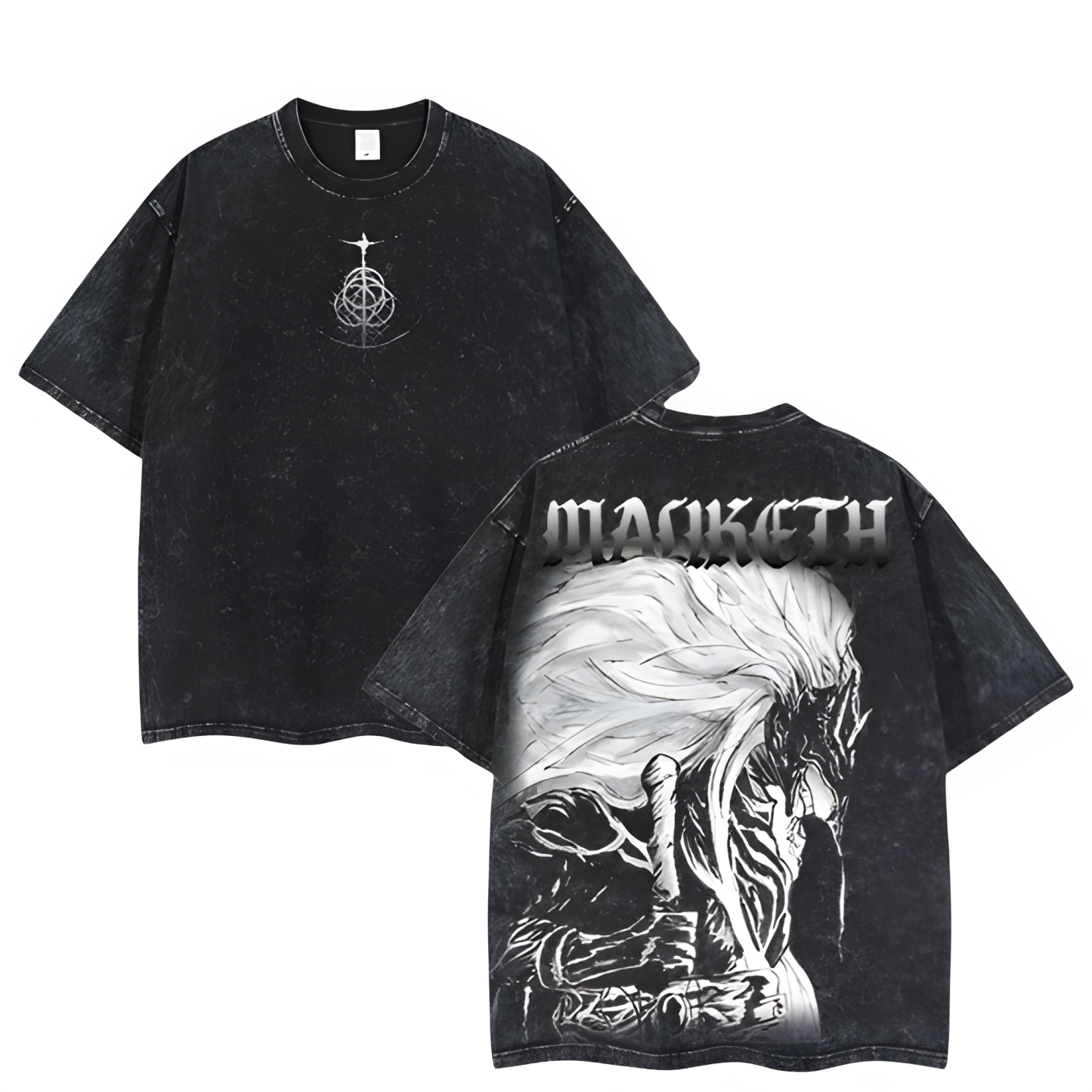 [3]Elden Ring Retro Limited Vintage Maliketh, The Black Blade  Collection Game Oversized Washed Tee