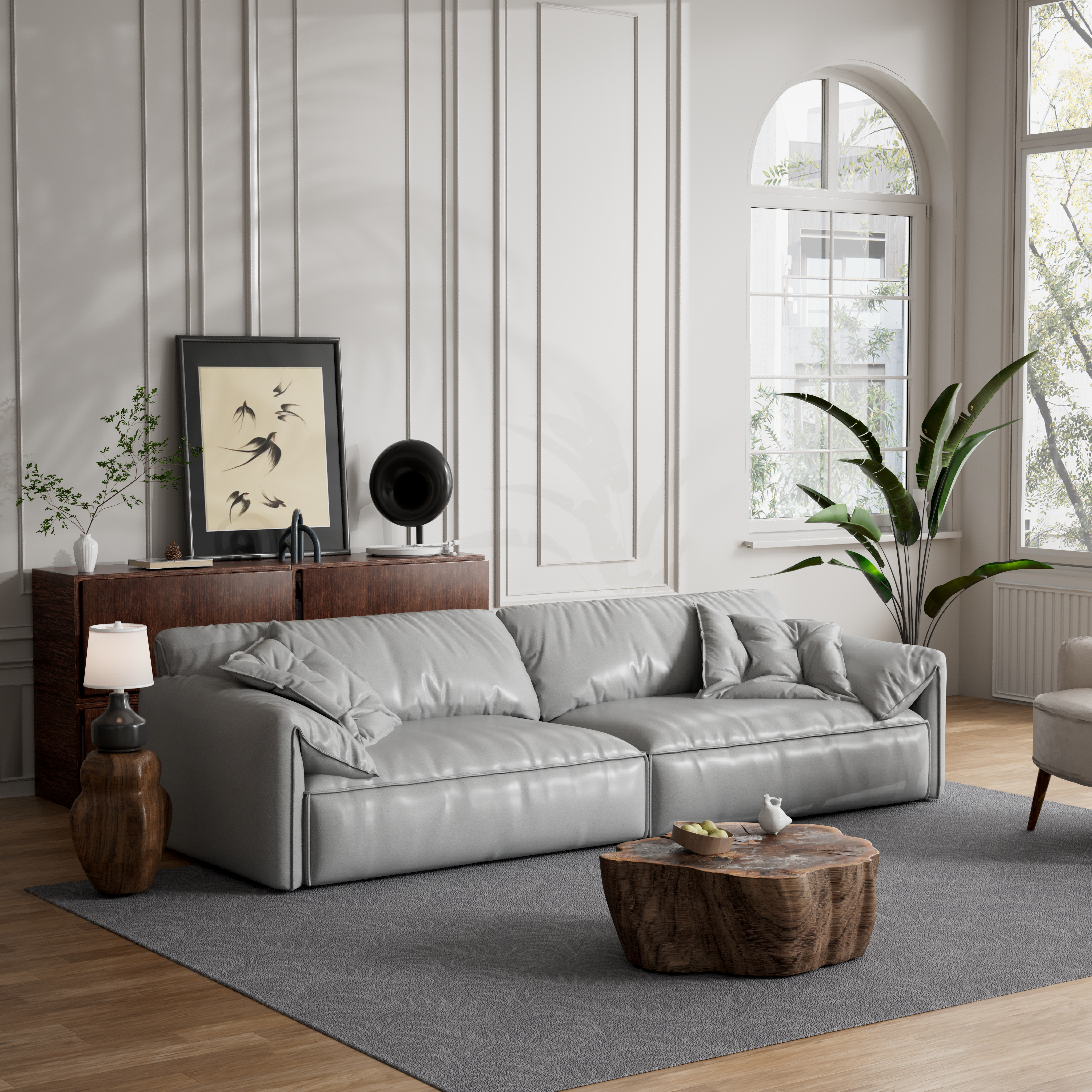 Dove Gray Genuine Leather Modern Sofa