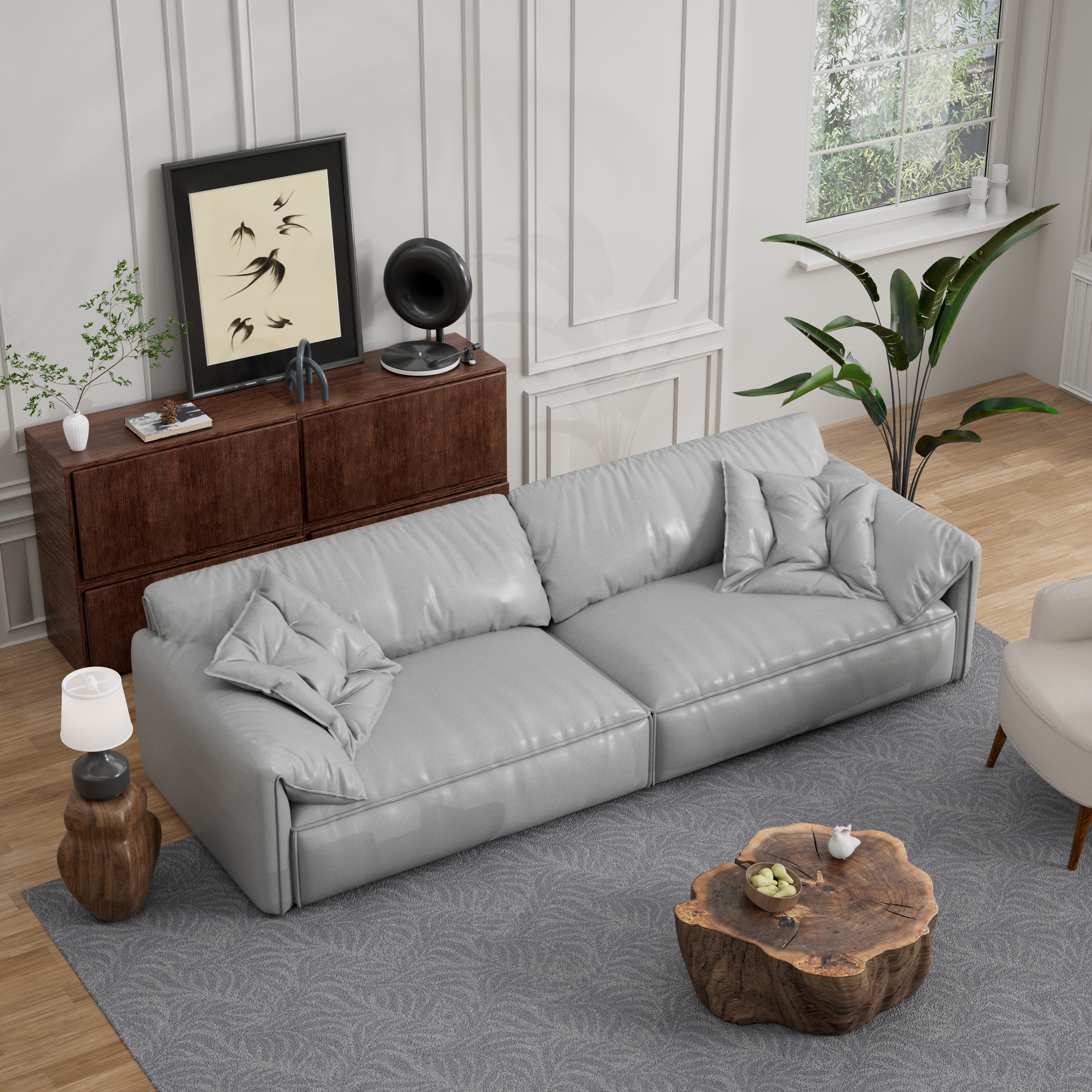 Dove Gray Genuine Leather Modern Sofa