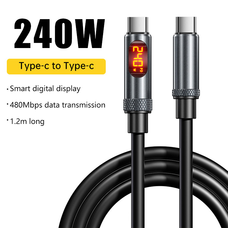 📱📱240 W-os szupergyors töltés, 1,2 m-es adatkábel, 6A-es okos digitális kijelzővel.