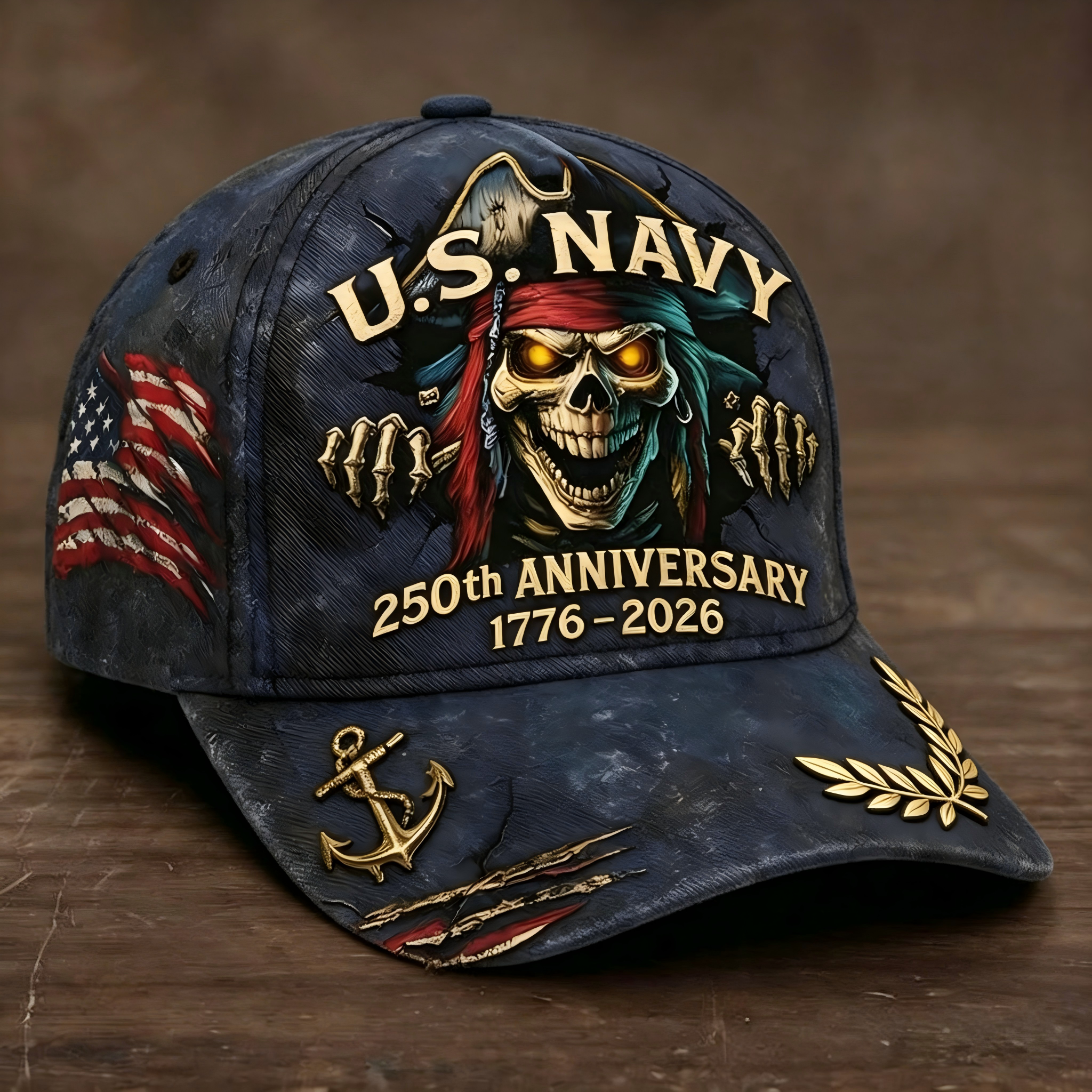 🔥 65K+ SOLD! ⚓ U.S. Navy 250th Anniversary Skull Cap – Bold Edition 🇺🇸
