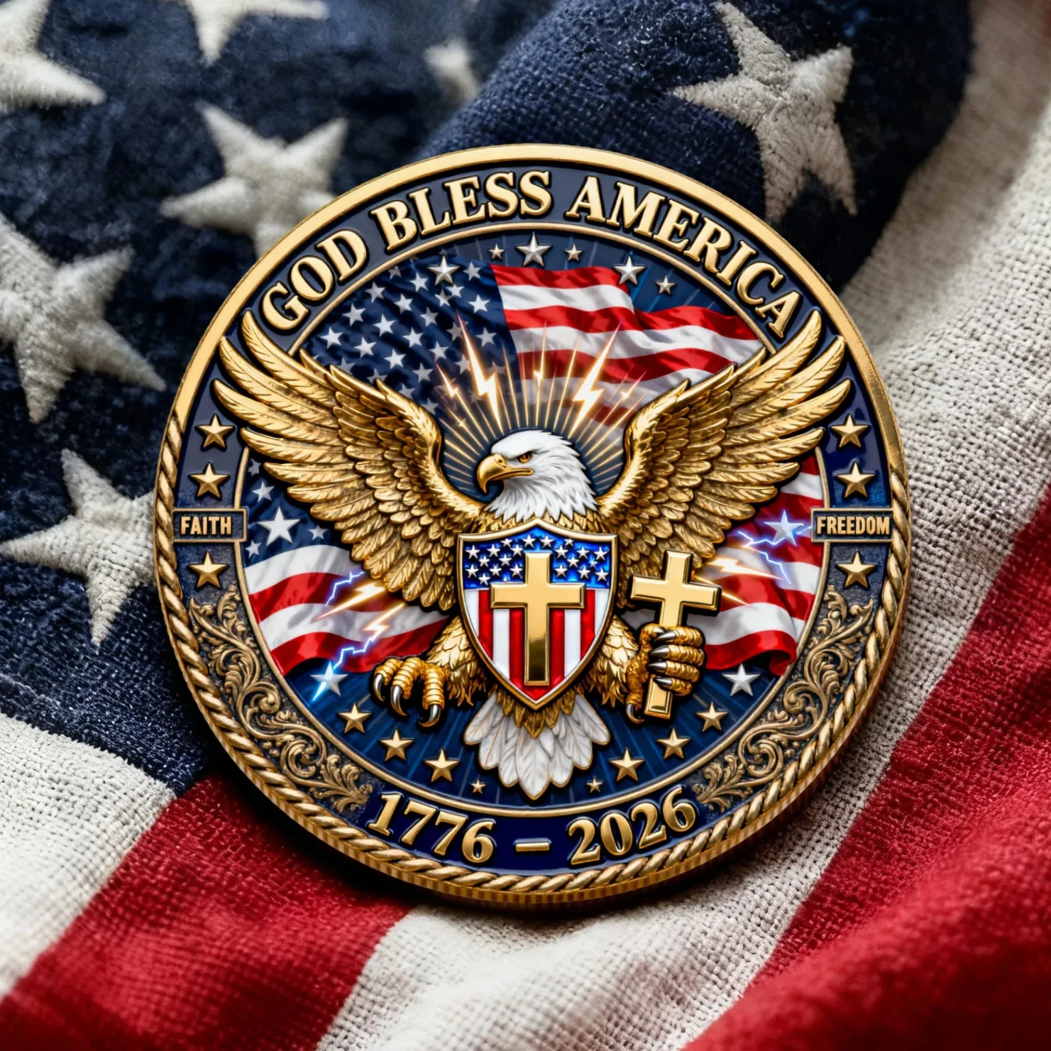 🏆Flash Sale 60% OFF 🔥GOD BLESS AMERICA  250 YEARS OF AMERICAN GREATNESS COIN