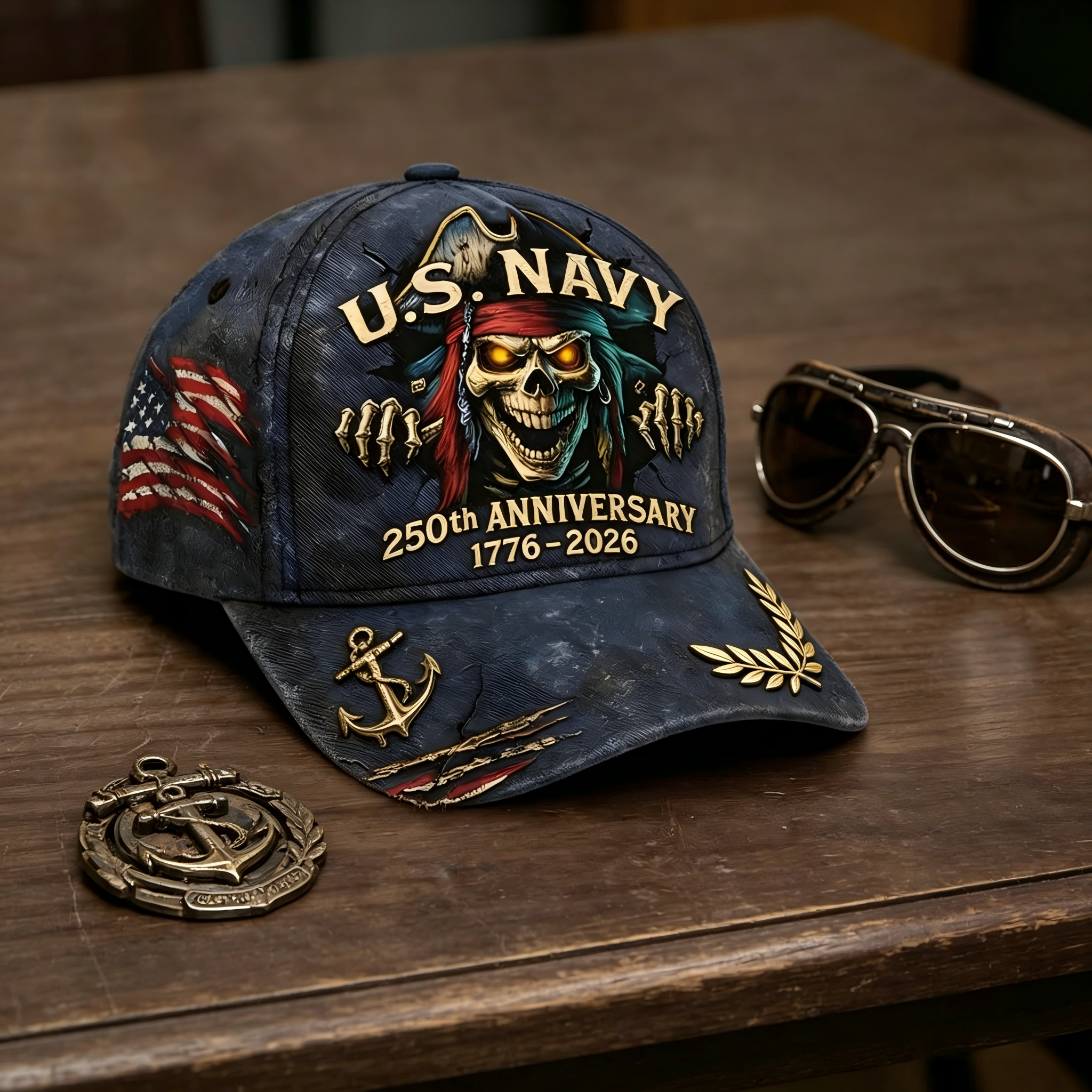 🔥 65K+ SOLD! ⚓ U.S. Navy 250th Anniversary Skull Cap – Bold Edition 🇺🇸