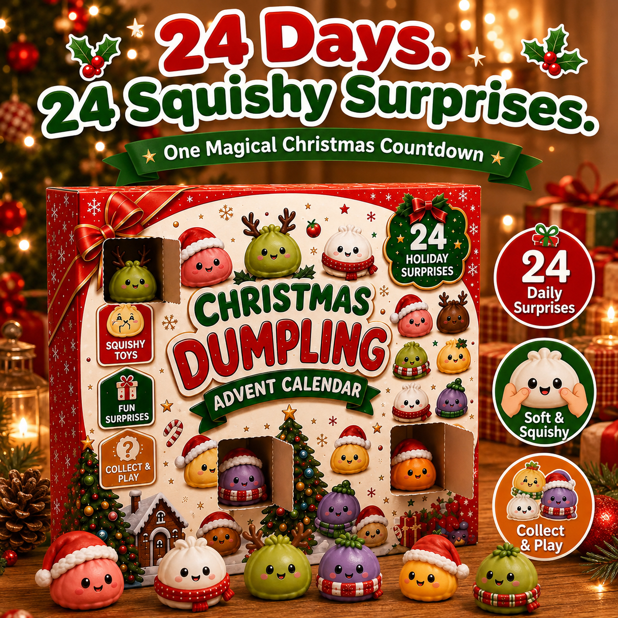 🔥Limited time 70% OFF -🎄🎁24 Days of Mini Squishies Cute 2026 Advent Calendar – Cute 2026 Advent Calendar with Daily Dumpling Surprises