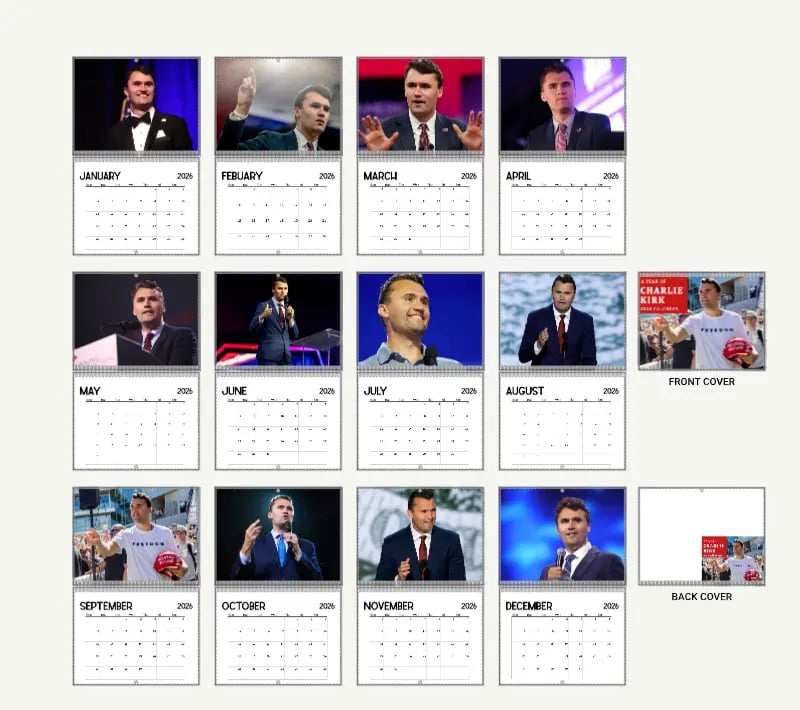 ❤️2026 Charliie Kirk Calendar & 🙏RIP Charlie Kirk🙏