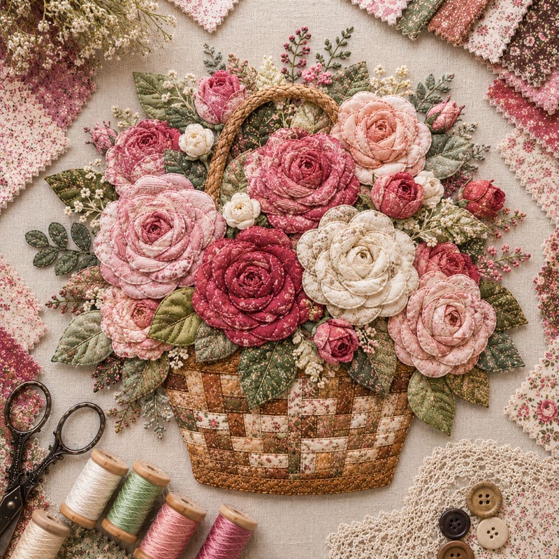 🔥LAST DAY 70% OFF - 🌸Floral Basket Patchwork DIY Kit | 3D Layered Fabric Flower Art Craft for Home Decor & Gifts