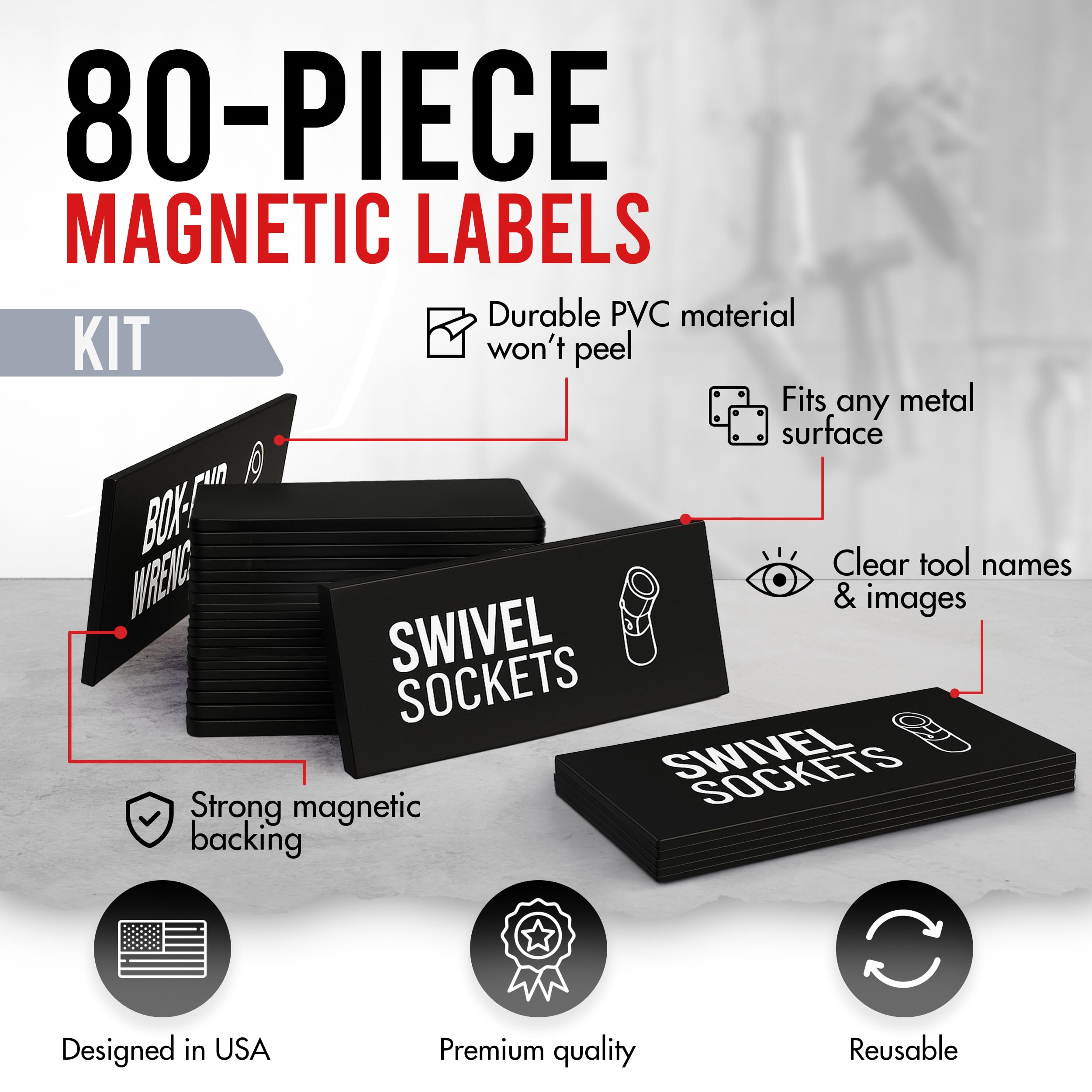 🎁80-Piece Magnetic Toolbox Labels Kit✨ Transform Your Tool Chaos into Order🧲 Reusable Labeling System